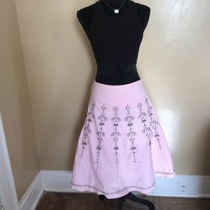 Vintage Ariella Pink Skirt with Black Embroidery